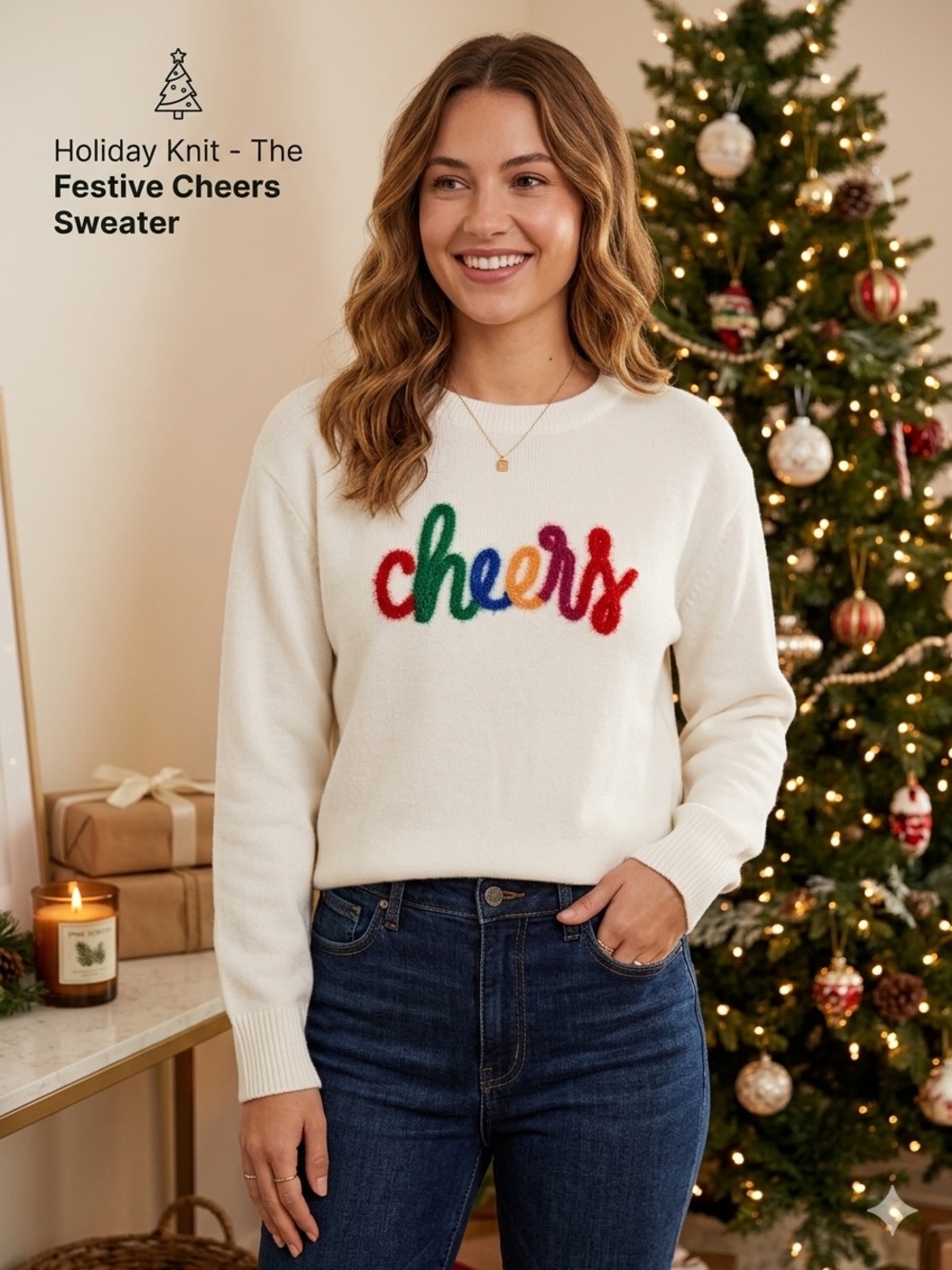 NWT Adrienne Vittadini Soft Cream Holiday Sweater Size Small